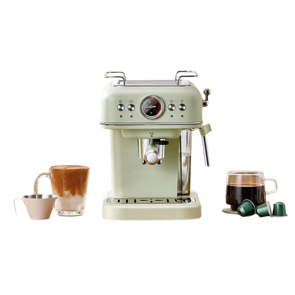 20Bar High-Pressure Dual Capsule & Espresso Coffee Machine, Semi-Auto w/ Built-in Grinder, Retro Dial Temp Monitor, Milk Frother