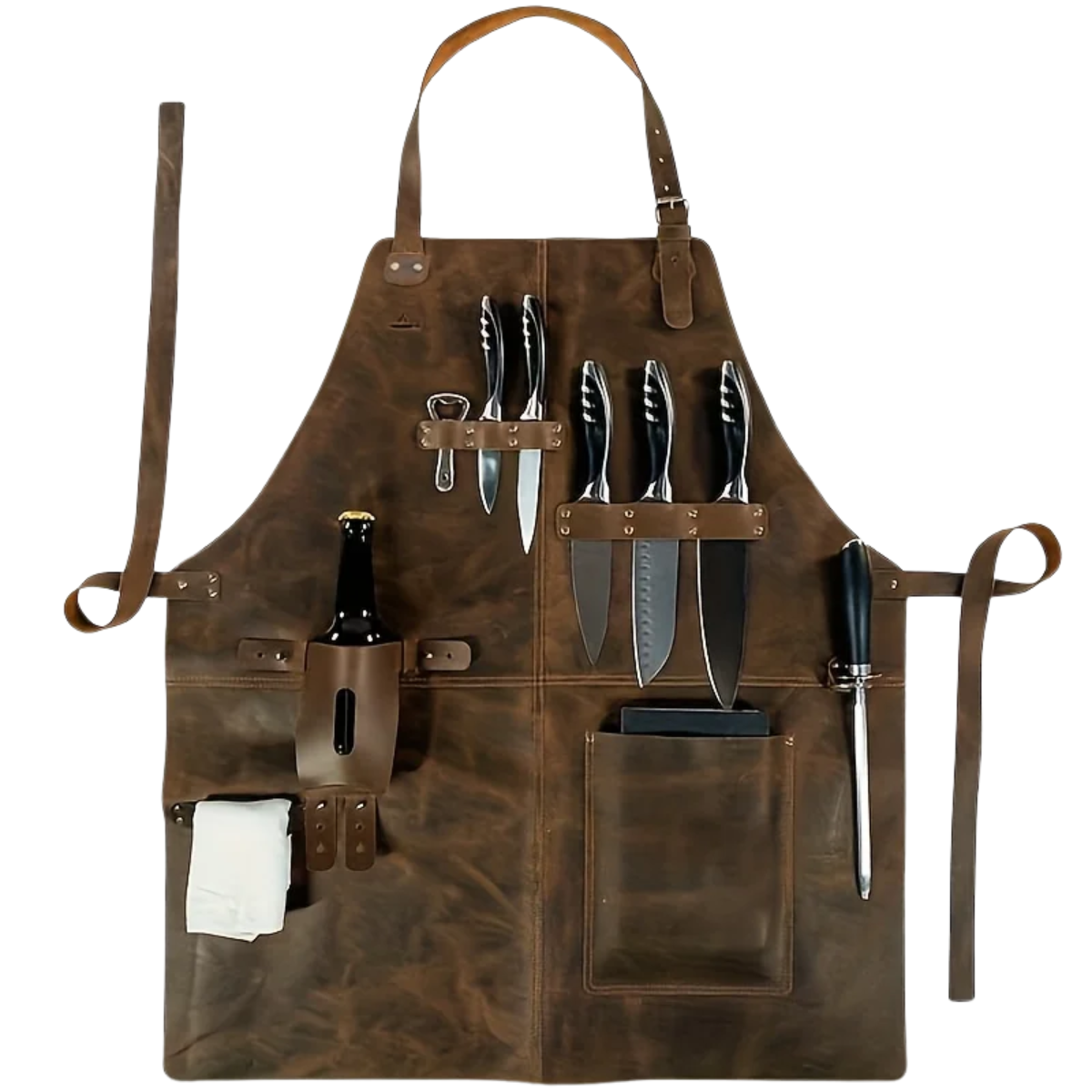 Retro Style Work Apron - Durable Faux Leather with Multi-Pockets, Adjustable for Cooking, Woodworking & Outdoor Use