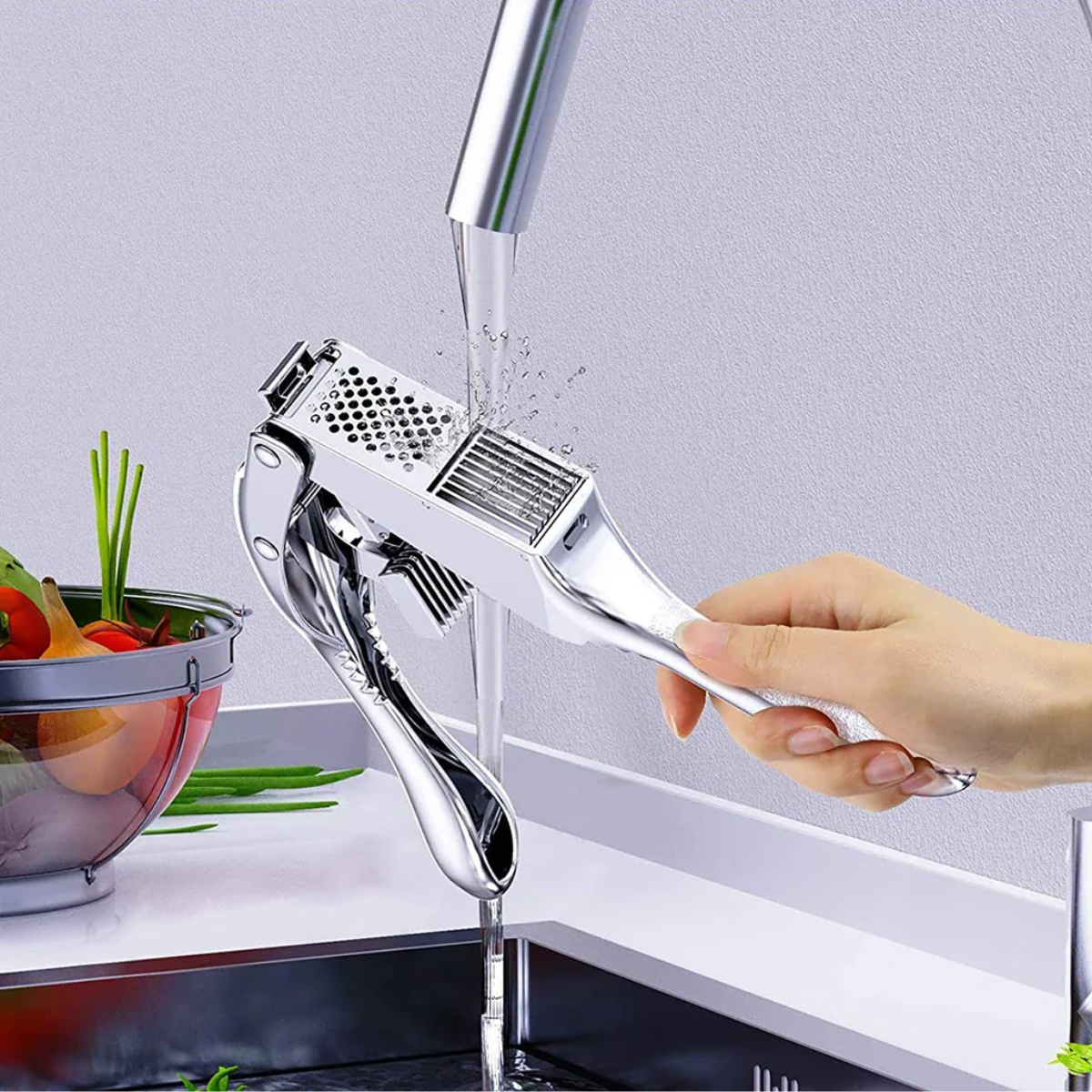 New Garlic Press Stainless Steel 2 in 1 Garlic Slicer Mincer Dual Function Garlic Crusher Handheld Squeezer Tool Kitchen Gadgets