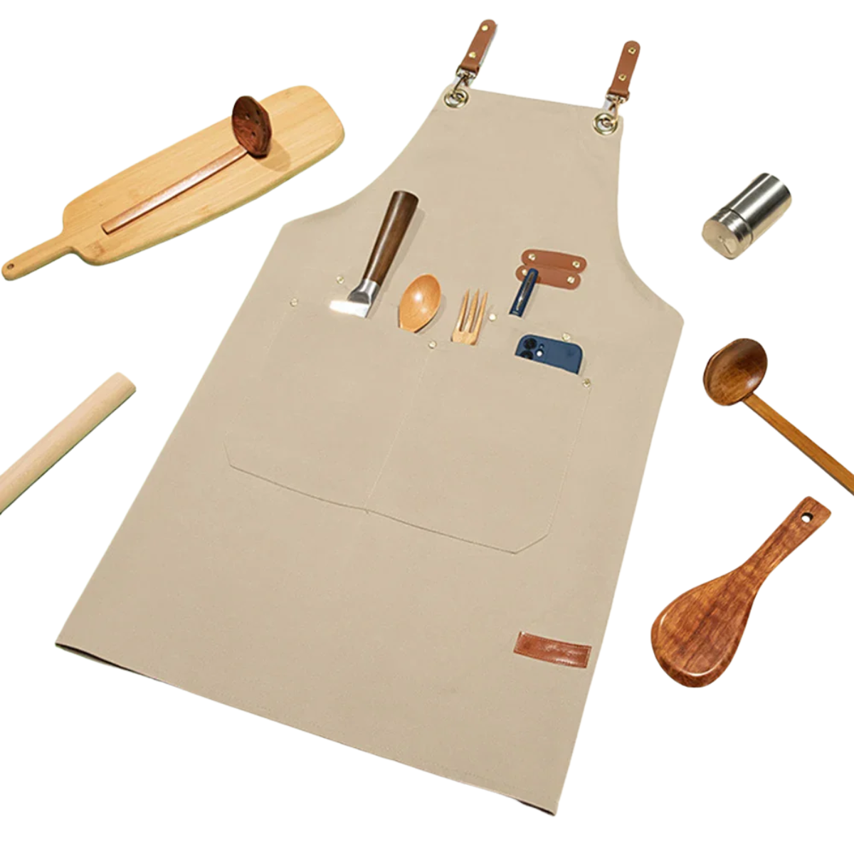 Waterproof Kitchen Apron Oil-proof for Women Men with Large Pockets for or Coffee Bar Restaurant Shop Waiter Work Uniform