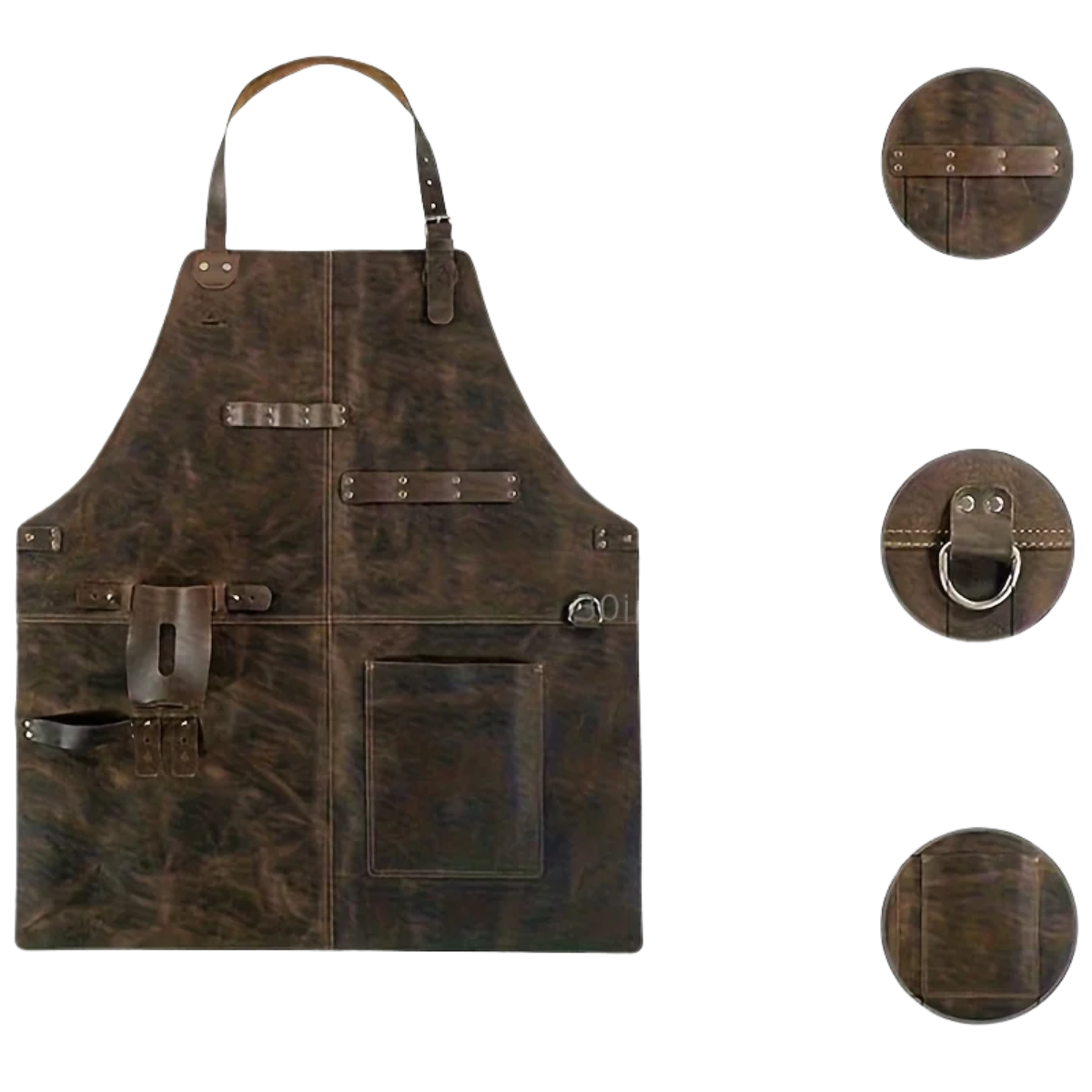 Retro Style Work Apron - Durable Faux Leather with Multi-Pockets, Adjustable for Cooking, Woodworking & Outdoor Use