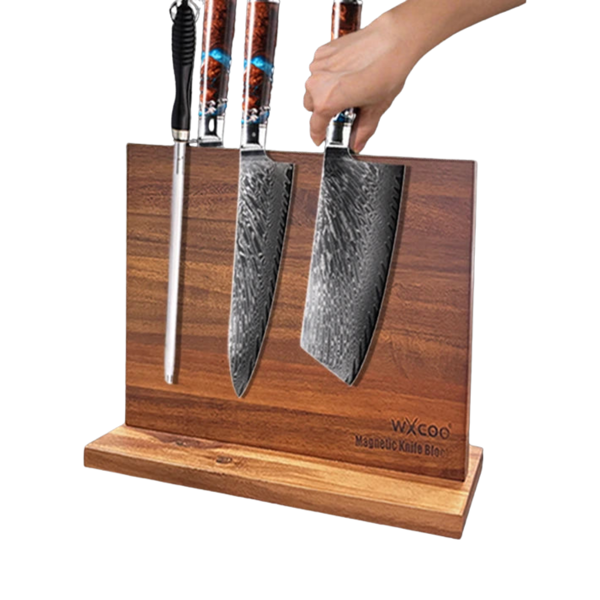Multifunctional Magnetic Knife Holder Acacia Wooden Kitchen Knife Block Storage with Strong Enhanced Home Magnetic Stands