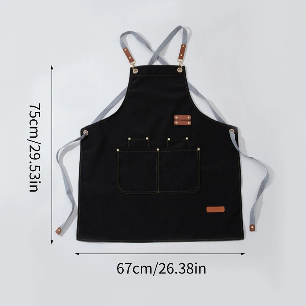 Waterproof Kitchen Apron Oil-proof for Women Men with Large Pockets for or Coffee Bar Restaurant Shop Waiter Work Uniform