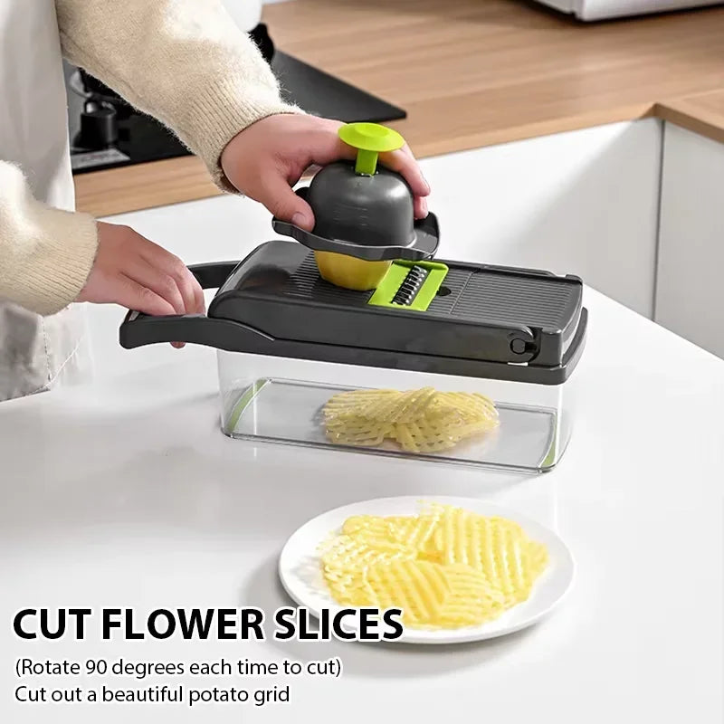 Vegetable Cutter Multifunctional Kitchen Tool, 5-in-1 Food Chopper for Tomato Carrot Cheese Onion, Handheld Slicer Dicer Grater