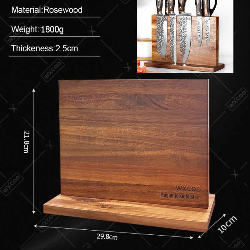 Multifunctional Magnetic Knife Holder Acacia Wooden Kitchen Knife Block Storage with Strong Enhanced Home Magnetic Stands