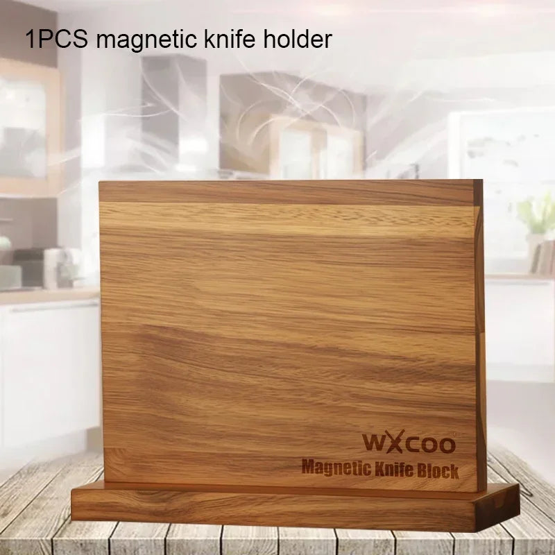 Multifunctional Magnetic Knife Holder Acacia Wooden Kitchen Knife Block Storage with Strong Enhanced Home Magnetic Stands