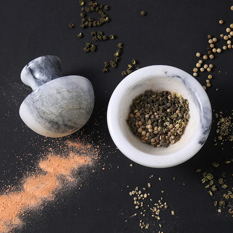 Marble Mortar and Pestle Set, Manual Spice & Pill Crusher for Pepper Garlic, Elegant Home Kitchen Tool