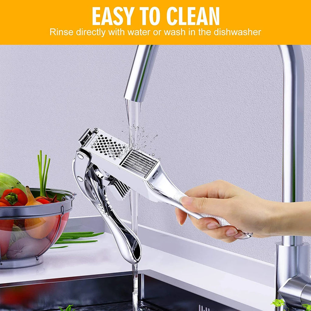 New Garlic Press Stainless Steel 2 in 1 Garlic Slicer Mincer Dual Function Garlic Crusher Handheld Squeezer Tool Kitchen Gadgets