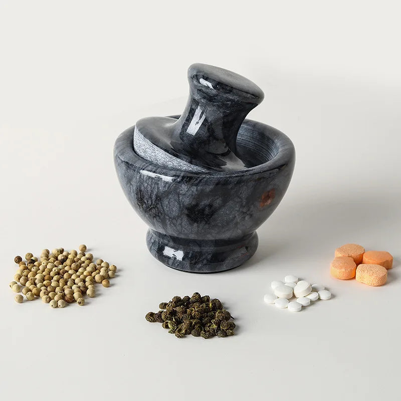 Marble Mortar and Pestle Set, Manual Spice & Pill Crusher for Pepper Garlic, Elegant Home Kitchen Tool