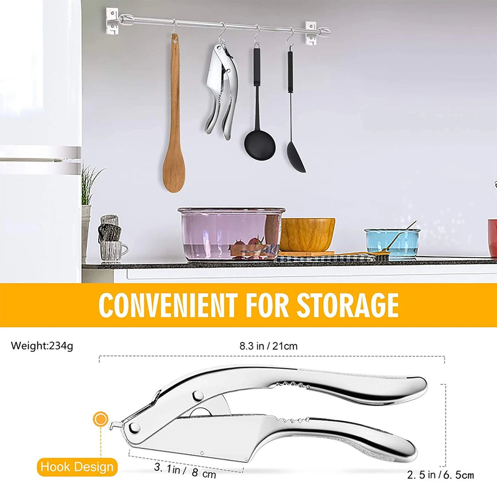 New Garlic Press Stainless Steel 2 in 1 Garlic Slicer Mincer Dual Function Garlic Crusher Handheld Squeezer Tool Kitchen Gadgets