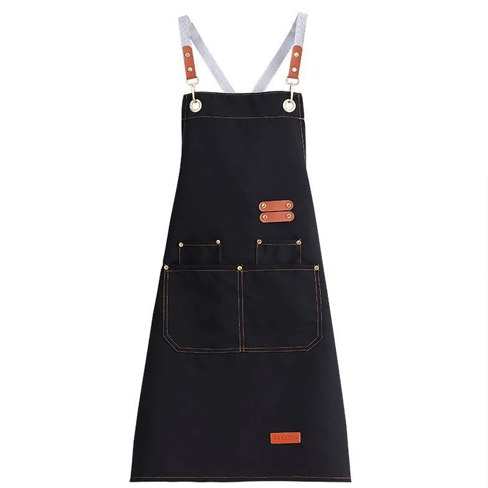 Waterproof Kitchen Apron Oil-proof for Women Men with Large Pockets for or Coffee Bar Restaurant Shop Waiter Work Uniform