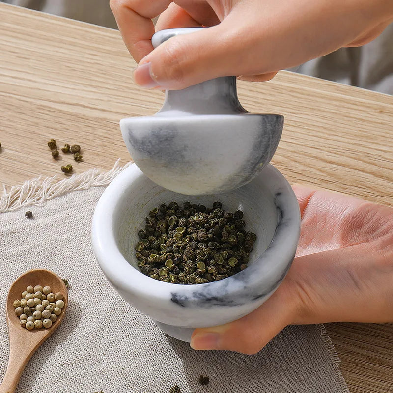 Marble Mortar and Pestle Set, Manual Spice & Pill Crusher for Pepper Garlic, Elegant Home Kitchen Tool