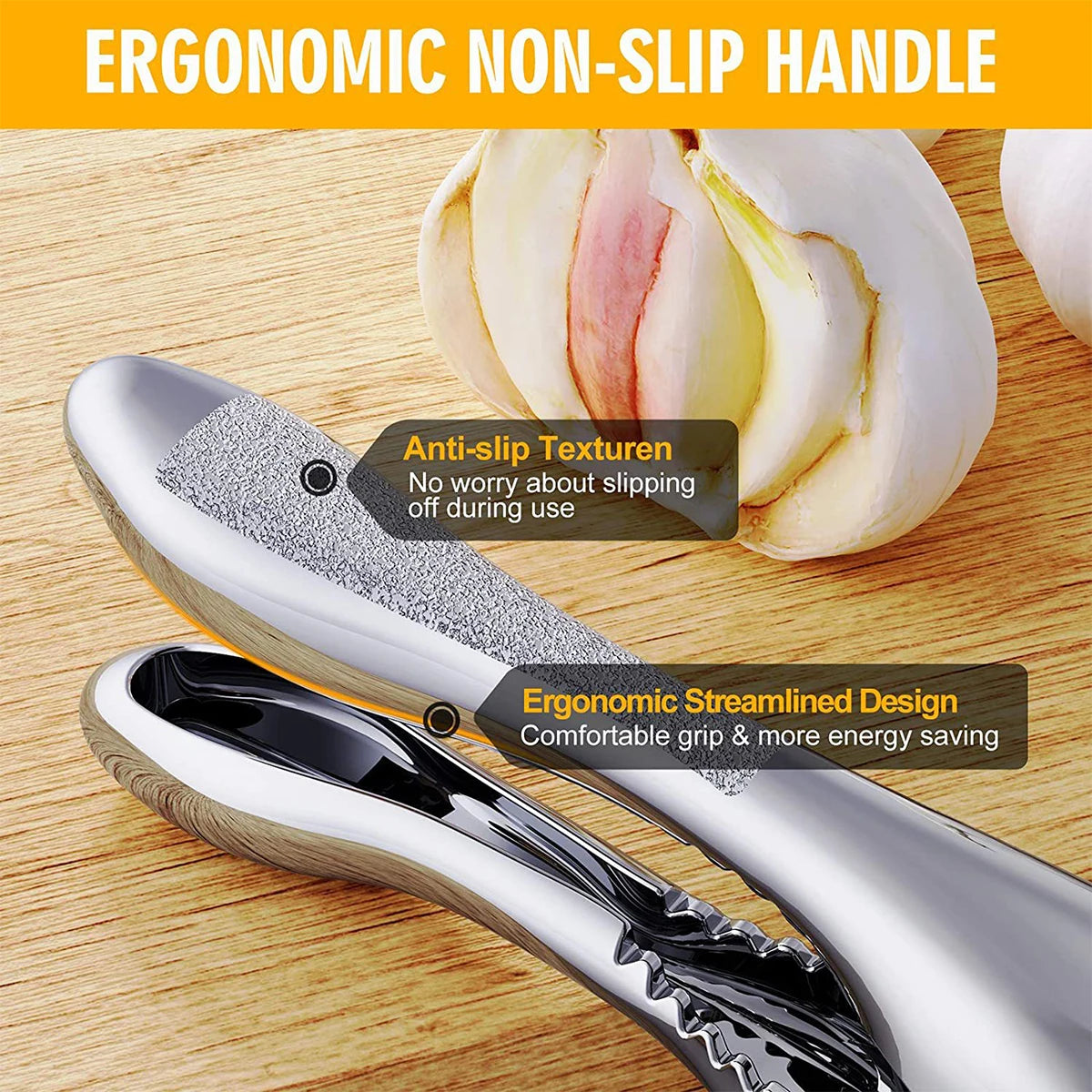 New Garlic Press Stainless Steel 2 in 1 Garlic Slicer Mincer Dual Function Garlic Crusher Handheld Squeezer Tool Kitchen Gadgets