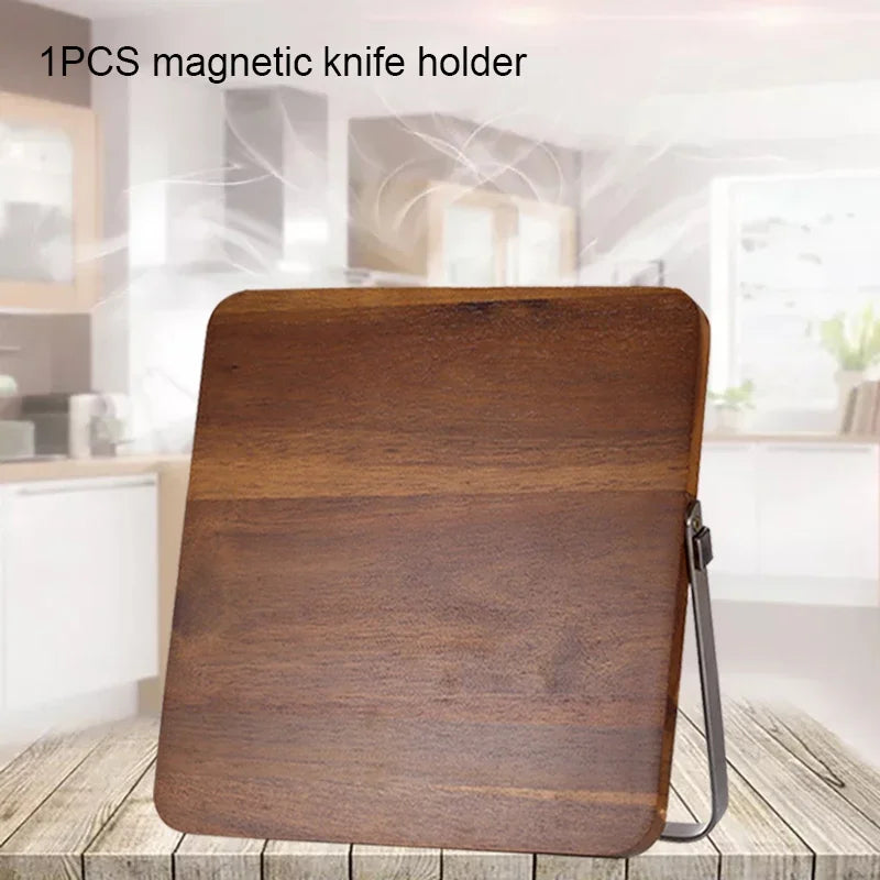 Multifunctional Magnetic Knife Holder Acacia Wooden Kitchen Knife Block Storage with Strong Enhanced Home Magnetic Stands