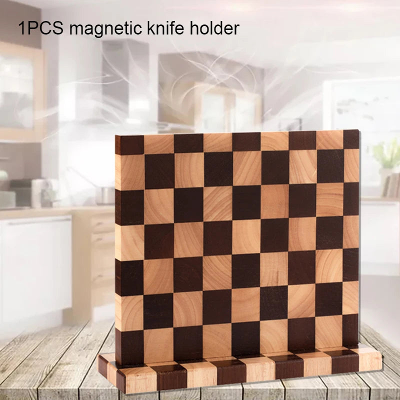 Multifunctional Magnetic Knife Holder Acacia Wooden Kitchen Knife Block Storage with Strong Enhanced Home Magnetic Stands