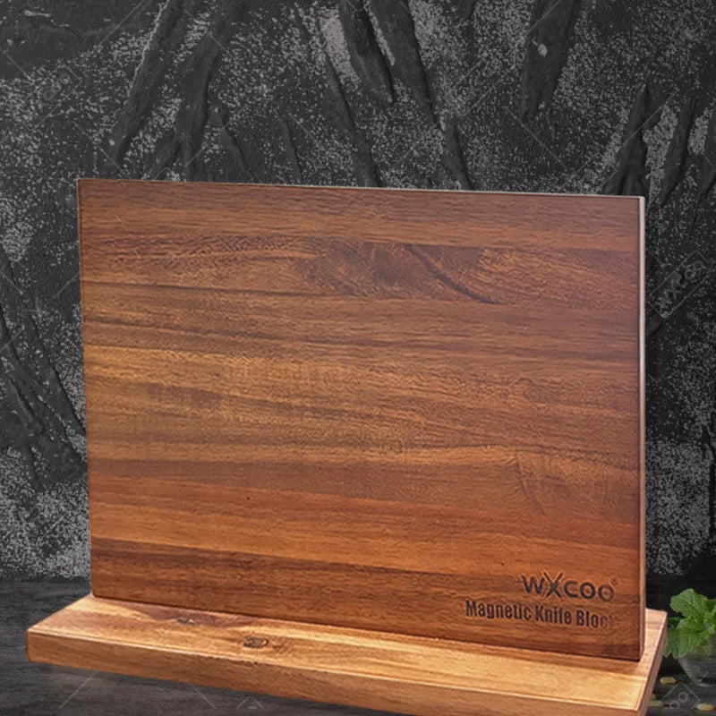 Multifunctional Magnetic Knife Holder Acacia Wooden Kitchen Knife Block Storage with Strong Enhanced Home Magnetic Stands