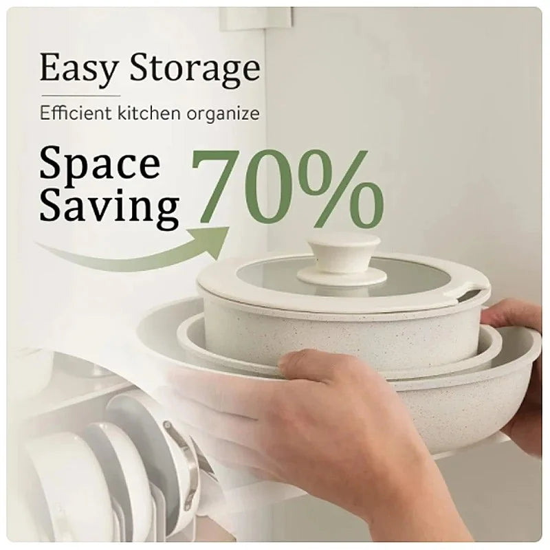 DONNOR Safe Nonstick With Removable Handle Cookware Set Kitchen Pots and Pans Set Suitable For Fried Egg Pancakes Oven Safe