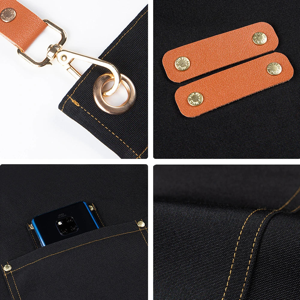 Waterproof Kitchen Apron Oil-proof for Women Men with Large Pockets for or Coffee Bar Restaurant Shop Waiter Work Uniform