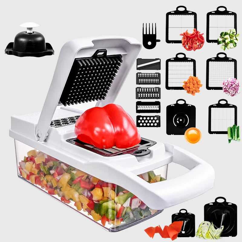 Vegetable Cutter Multifunctional Kitchen Tool, 5-in-1 Food Chopper for Tomato Carrot Cheese Onion, Handheld Slicer Dicer Grater