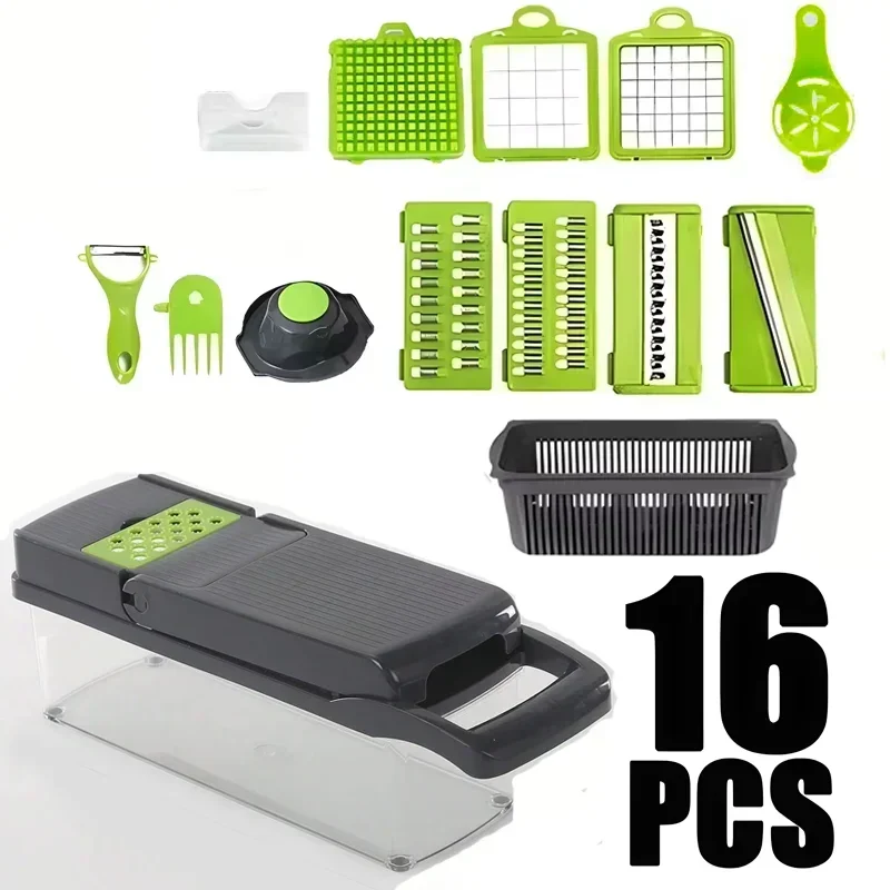 Vegetable Cutter Multifunctional Kitchen Tool, 5-in-1 Food Chopper for Tomato Carrot Cheese Onion, Handheld Slicer Dicer Grater